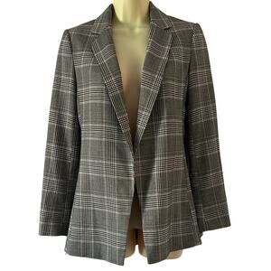 Black,Gray and White Tailored Blazer with Notched Lapels Open Front Lined